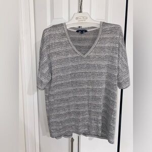 CALVIN KLEIN JEANS Women Gray Striped Short Sleeve T-Shirt M